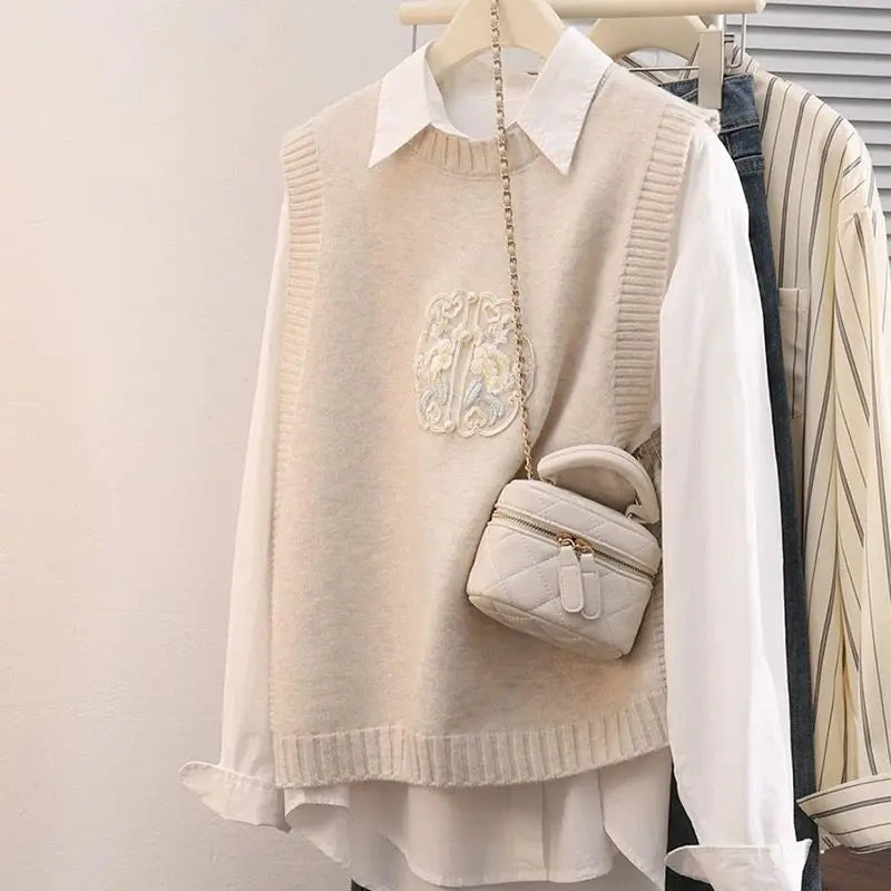 Yipinpay round neck knitted vest for women's inner wear, spring 2024 new sweater vest for external wear