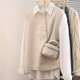 Yipinpay round neck knitted vest for women's inner wear, spring 2024 new sweater vest for external wear