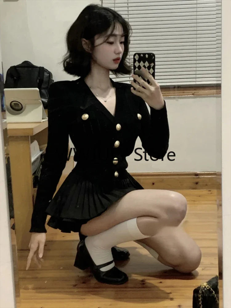 Yipinpay Casual Knitted Sweater Tops Casual Slim Y2k Mini Skirt Party Elegant Clothing Korean Fashio 2 Piece Set Skirt Woman 2024