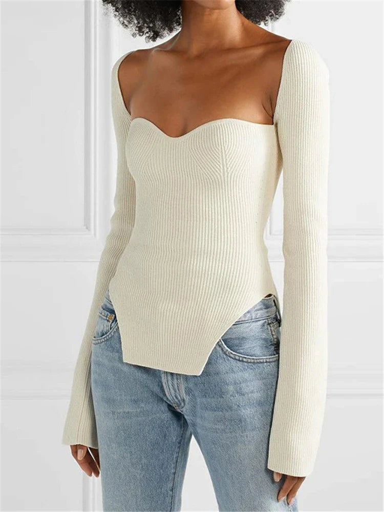 Yipinpay Long Sleeve Sweater 2024 Autumn Women Knit Ribbed Top Ladies Casual Knitted Tops Pullover Off-Shoulder Knitwear Black