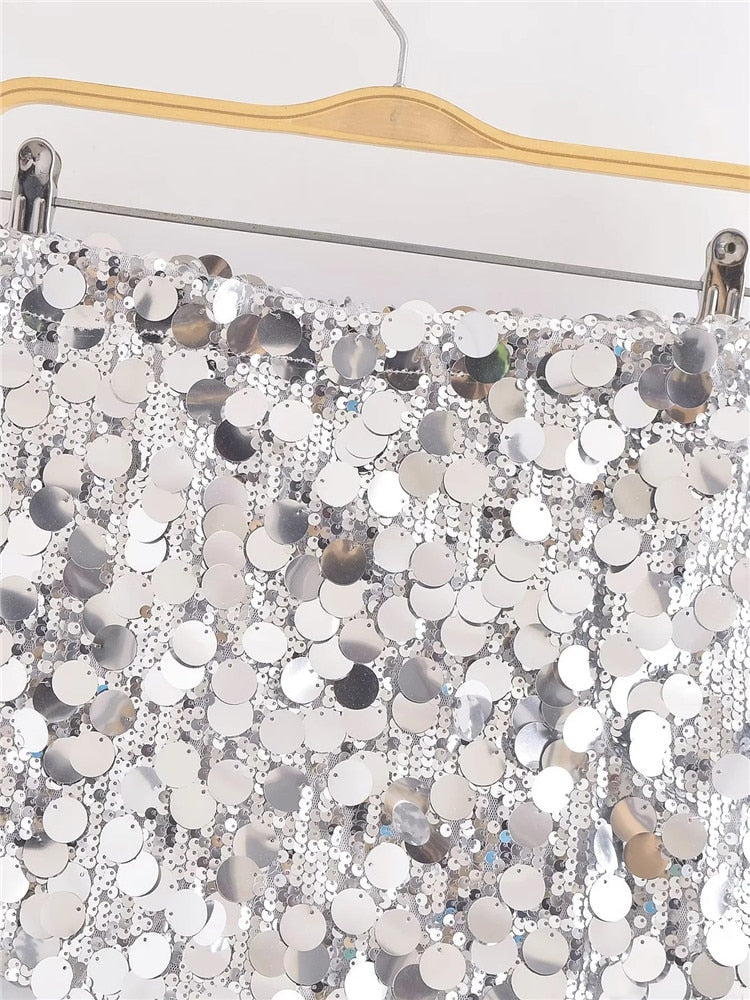 Yipinpay 2023 Sequin Skirt Women Glitter Silver Short Skirt Woman Fashion High Waist Mini Summer Skirts Shiny Sexy Women's Skirts