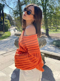Yipinpay V-Neck Oversized Women's Sweater Long Sleeve Hollow Out Striped Knit Tops Winter 2024 Trend Casual Loose Pullover Sweaters