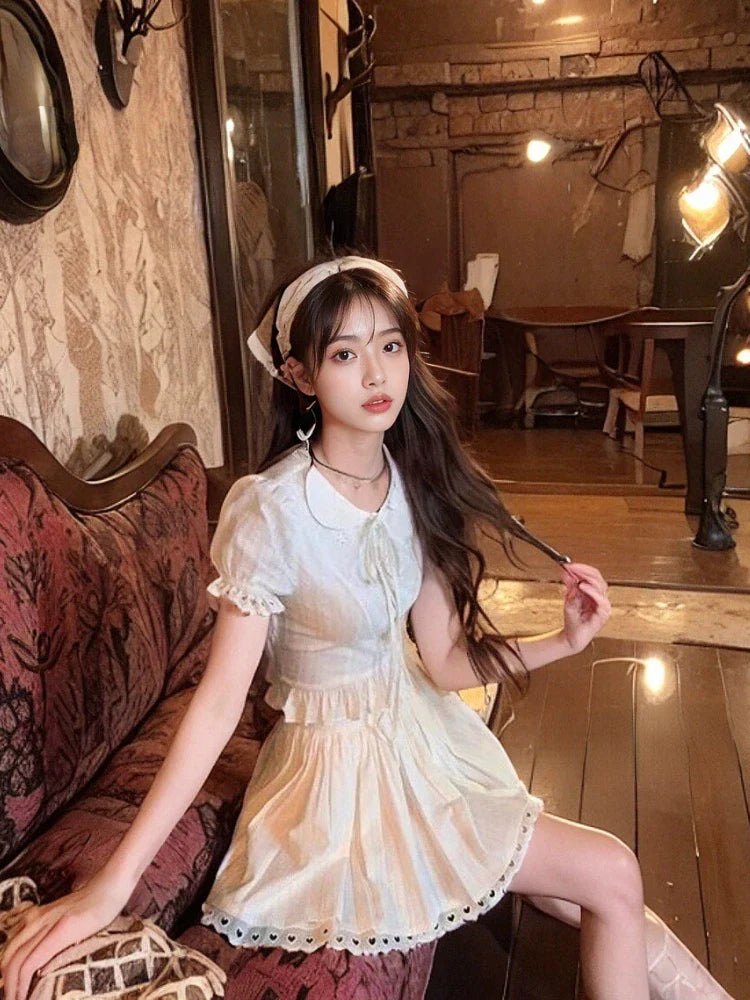 Yipinpay Summer Slim Sweet Elegant 2 Piece Set Women Evening Party Y2k Crop Top + Office Lady Causal Mini Skirt Korean Fashion