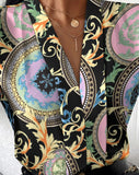 Yipinpay Summer Blouses Women's Sleeveless Tops Baroque Print V-Neck Casual Top Female Fashion Shirt Ladies Outfits