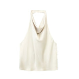 Yipinpay 2023 Satin Halter Top Female Backless Top Woman Party Night Sexy Tops Woman Fashion Sleeveless Off Shoulder Tops For Women