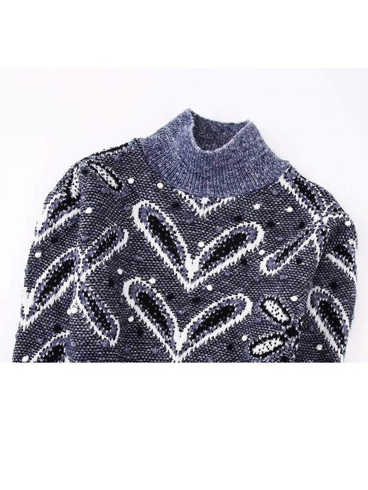 Yipinpay Turtleneck Cropped Sweater Women Jacquard Knitted Sweater Woman 2023 Long Sleeve Knit Top Pullover Winter Women's Jersey