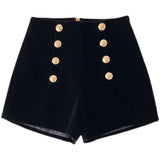 Yipinpay Black High Waist Slim Shorts Thicked Women's Winter New Korean Fashion Double-breasted Wide Leg Short Pants