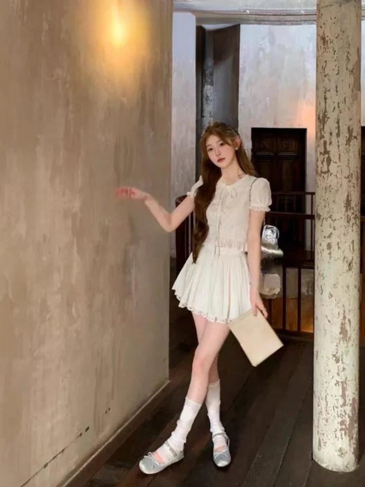 Yipinpay Summer Slim Sweet Elegant 2 Piece Set Women Evening Party Y2k Crop Top + Office Lady Causal Mini Skirt Korean Fashion