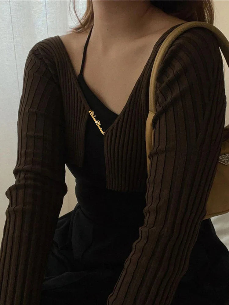 Yipinpay Women Ribbed Knit Cropped Tops Sexy Knitted Long Sleeve Cardigan Sweaters for Ladies Casual Shirts Pullovers Spring 2024