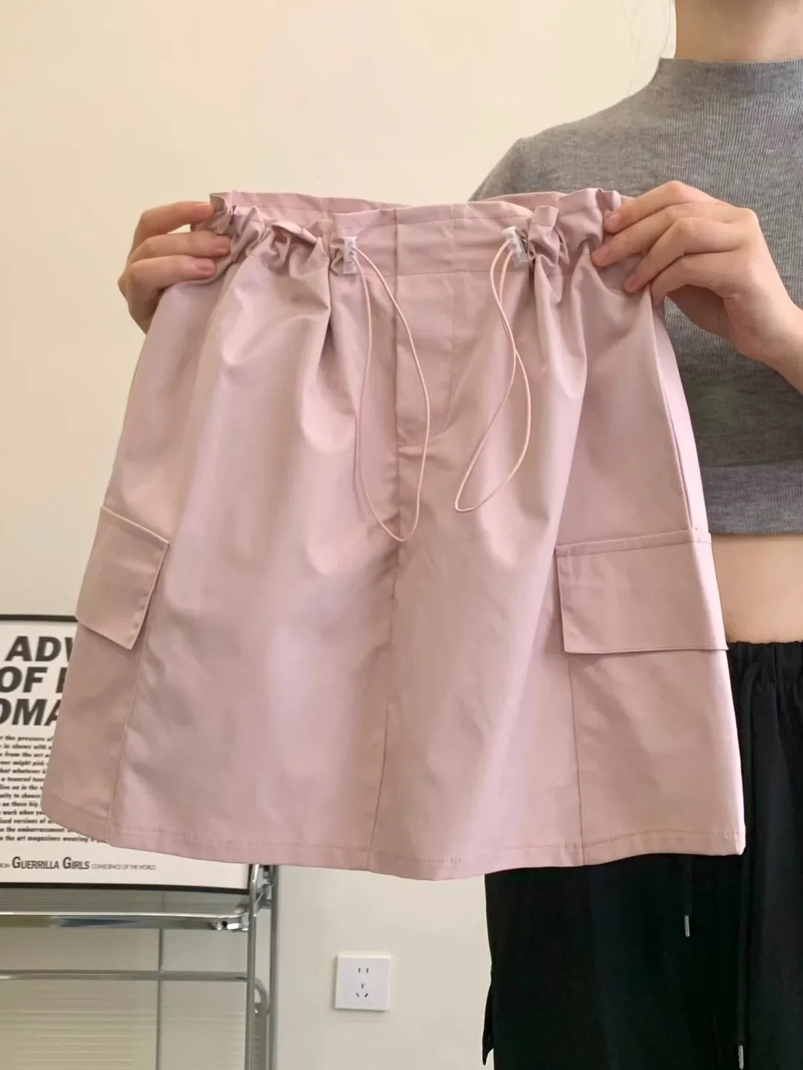 Yipinpay Spicy Girl American Retro Short Skirt for Women High Waist Slim Quick Drying Casual Drawstring Cargo Skirt Women Clothing