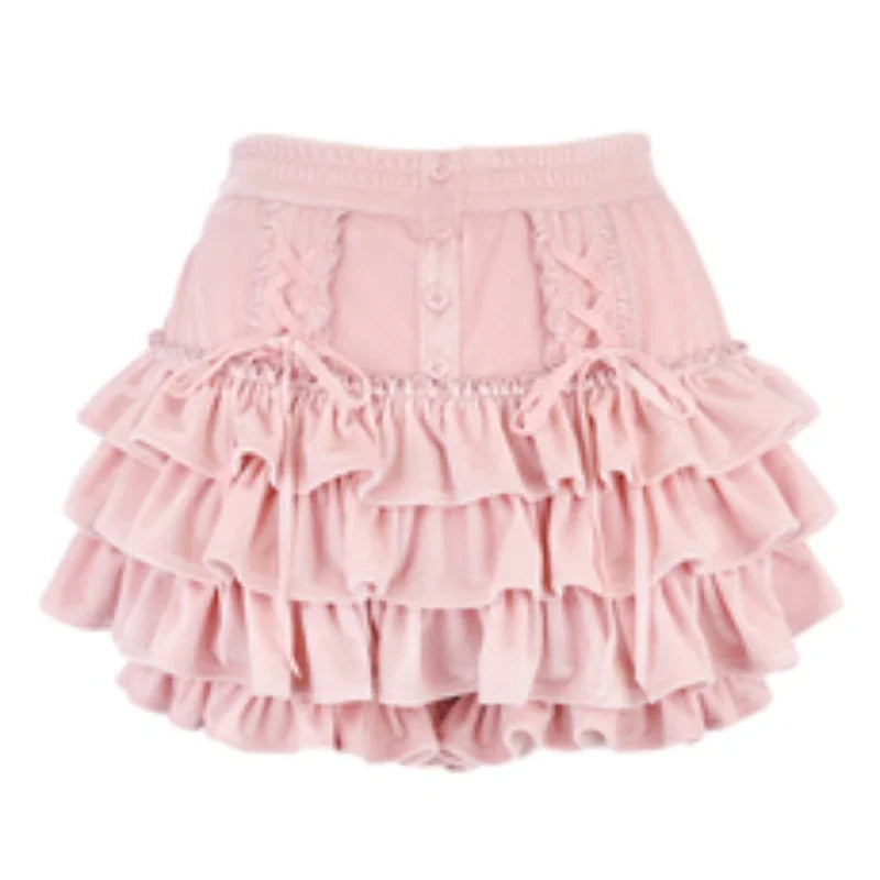 Yipinpay Japanese Kawaii 2 Piece Skirt Set Women Sweet Bow Knitted Tops Cute Mini Cake Skirt Korean Fashion Spring Autumn Skirt Suit