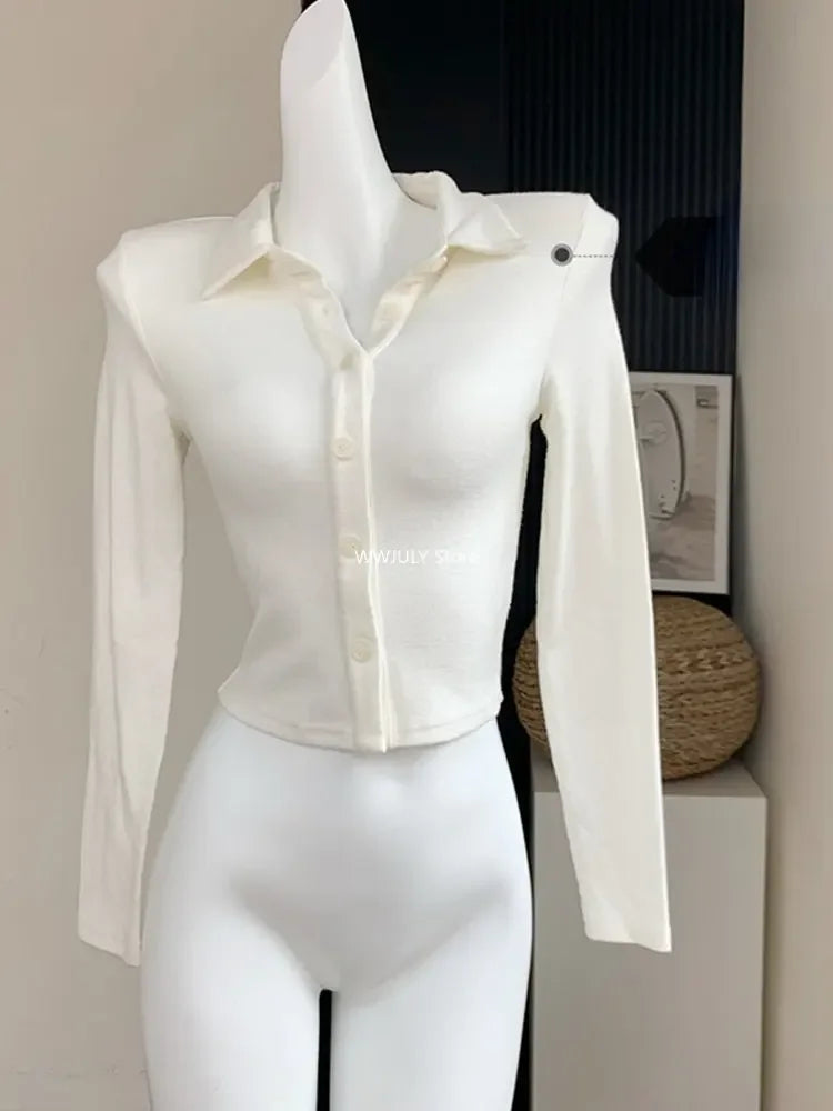 Yipinpay Y2k Two Piece Sets Fall Outfits Office Lady Skirt Sets Lapel Cardigan Crop Tops Suspender Mini Skirt Elegant Clothes Woman