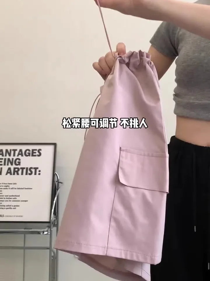 Yipinpay Spicy Girl American Retro Short Skirt for Women High Waist Slim Quick Drying Casual Drawstring Cargo Skirt Women Clothing