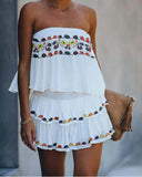 Yipinpay 2023 New Fashion Floral Print Romper Women White Bandeau Layered Ruffles Rompers