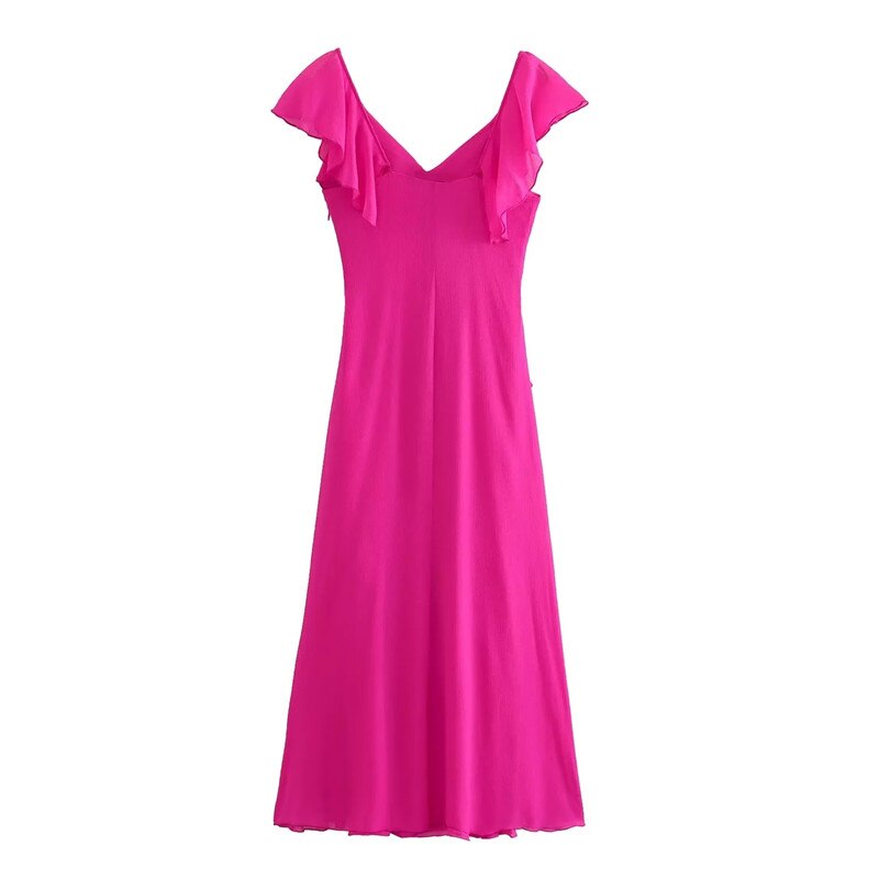 Yipinpay 2023 Chiffon Ruffle Dress Woman Short Sleeve Long Dresses Women Summer Midi Party Dresses Backless Elegant Evening Dress