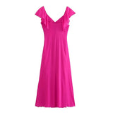 Yipinpay 2023 Chiffon Ruffle Dress Woman Short Sleeve Long Dresses Women Summer Midi Party Dresses Backless Elegant Evening Dress