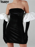 yipinpay 2023 Long Puff Sleeve Off Shoulder Autumn Winter Elegant Evening Party White Black Mini Dress Sexy Women Kawaii Dresses