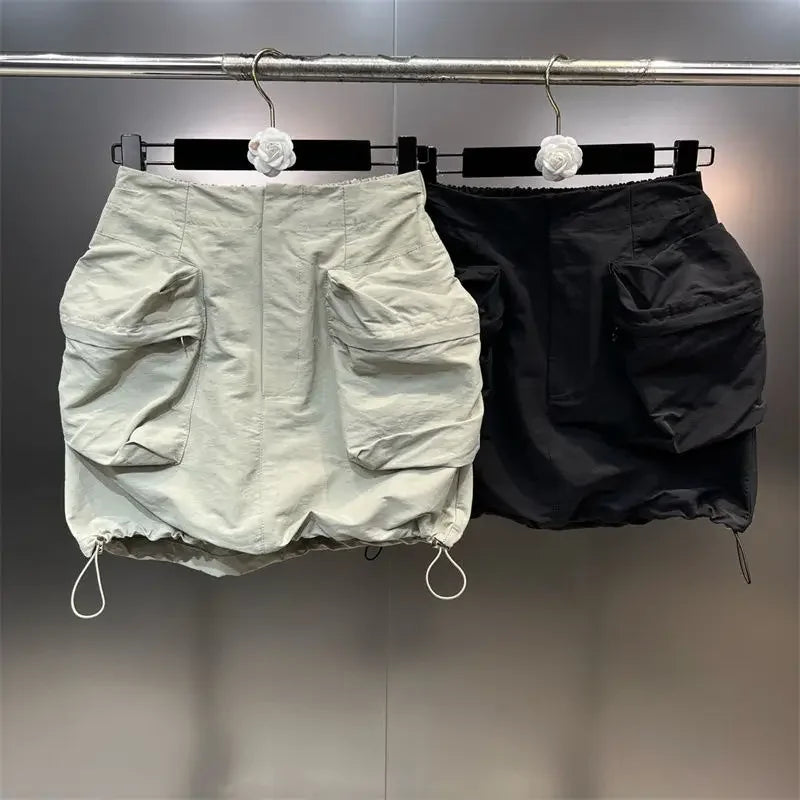 Yipinpay Summer Women Skirts American Spicy Girls Drawstring Cargo Half Skirt High Waist Versatile Causal Slim Short Skirt for Women