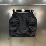 Yipinpay Summer Women Skirts American Spicy Girls Drawstring Cargo Half Skirt High Waist Versatile Causal Slim Short Skirt for Women