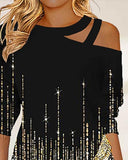 Yipinpay Woman Blouses Shirt Asymmetrical Hem Cold Shoulder Print Top T-Shirts Pullover Tops Autumn Winter New Fashion Casual