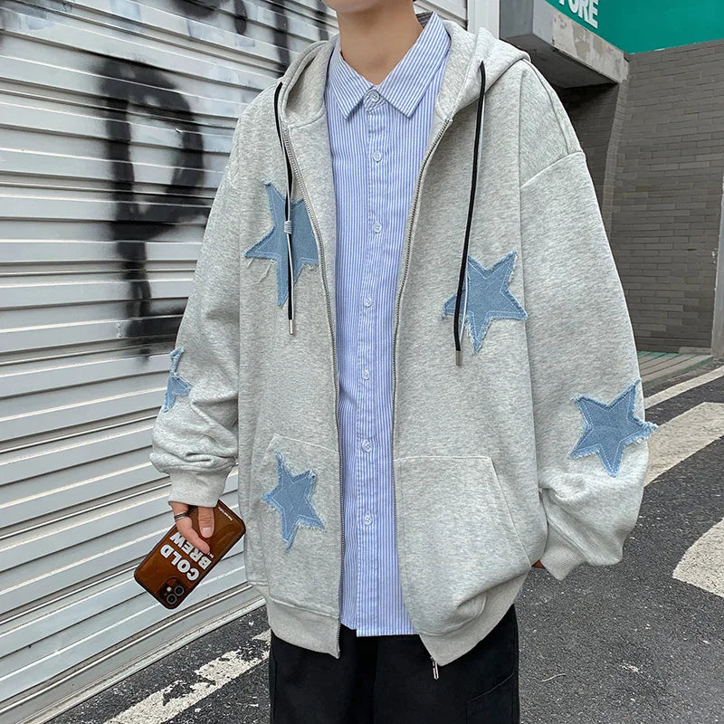 Yipinpay Men's Hoodies Sweatshirt Women's Oversized Sweatshirts with zipper Harajuku Casual Style Y2k Star Coat Streetwear Hip Hop Jacket