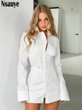 yipinpay 2023 Fashion Elegant Office Ladies Mini Sexy Bodycon Corset Dress Long Sleeve Women Autumn Wrap Club Blouse Dress Party