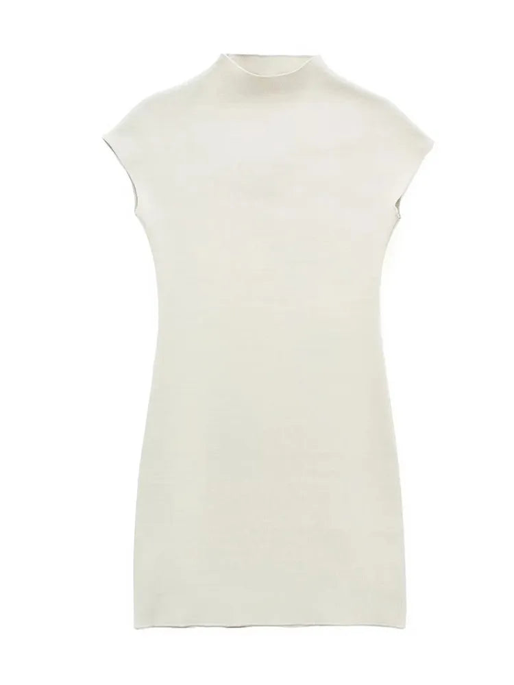 Yipinpay 2023 Black Knitted Dresses For Women Elegant Short Dresses Woman Mini Bodycon Dress Women High Neck Sleeveless Party Dress