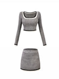 Yipinpay Knitted Suit Woman Y2k Crop Tops Sweater + Casual Shirt + Slim Bodycon Mini Skirt Korean 3 Piece Set Skirt 2024 Autumn