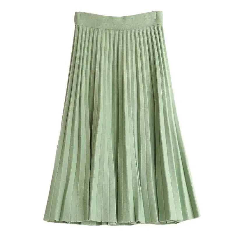 Yipinpay skirt women mid-length spring and autumn new 2024 elastic high waist thin a-line wool solid pleated long skirt female