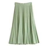 Yipinpay skirt women mid-length spring and autumn new 2024 elastic high waist thin a-line wool solid pleated long skirt female