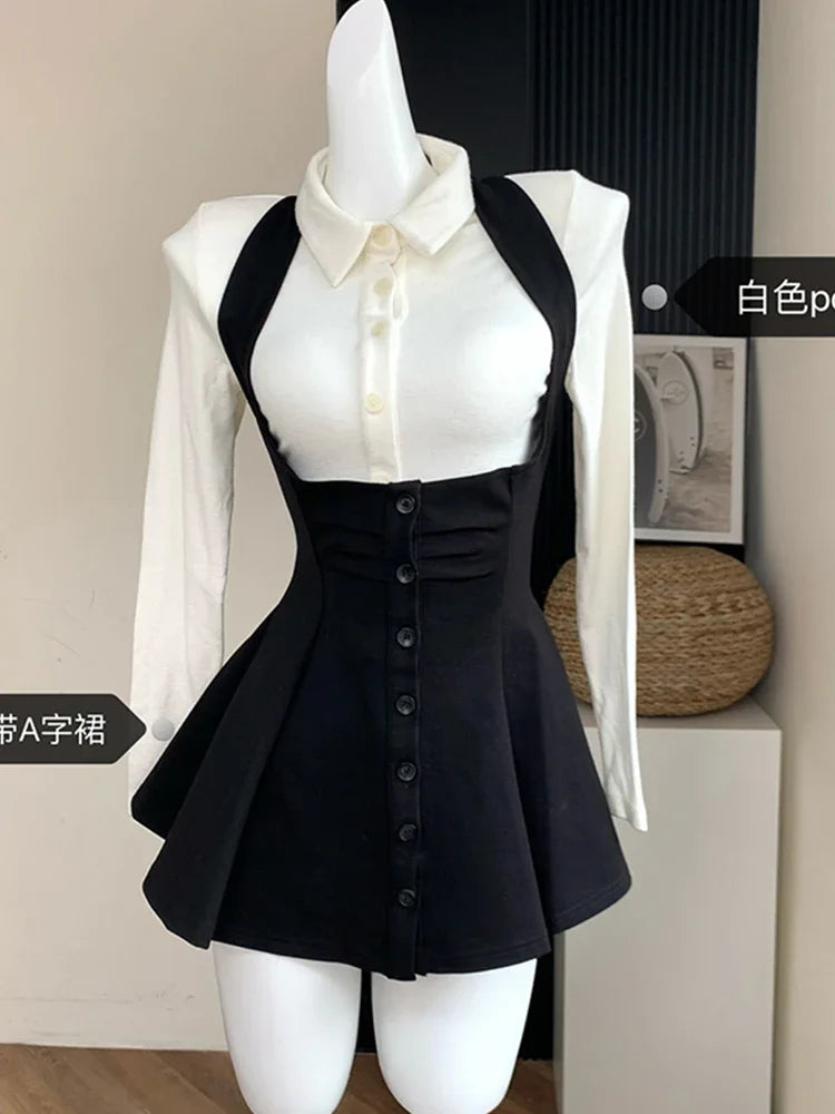 Yipinpay Y2k Two Piece Sets Fall Outfits Office Lady Skirt Sets Lapel Cardigan Crop Tops Suspender Mini Skirt Elegant Clothes Woman