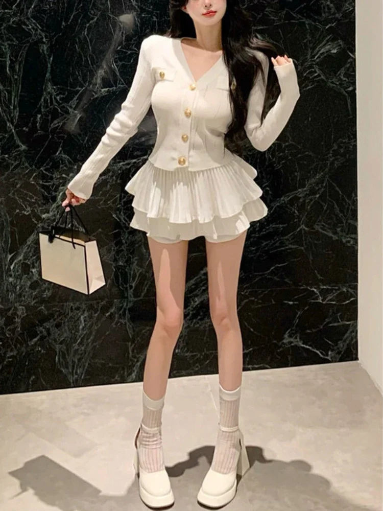 Yipinpay Summer Korea Fashion Knitted Suit Black Slim 2 Piece Skirt Set Casual Elegant Sweater + Women Outwear Casual Y2k Mini Skirt