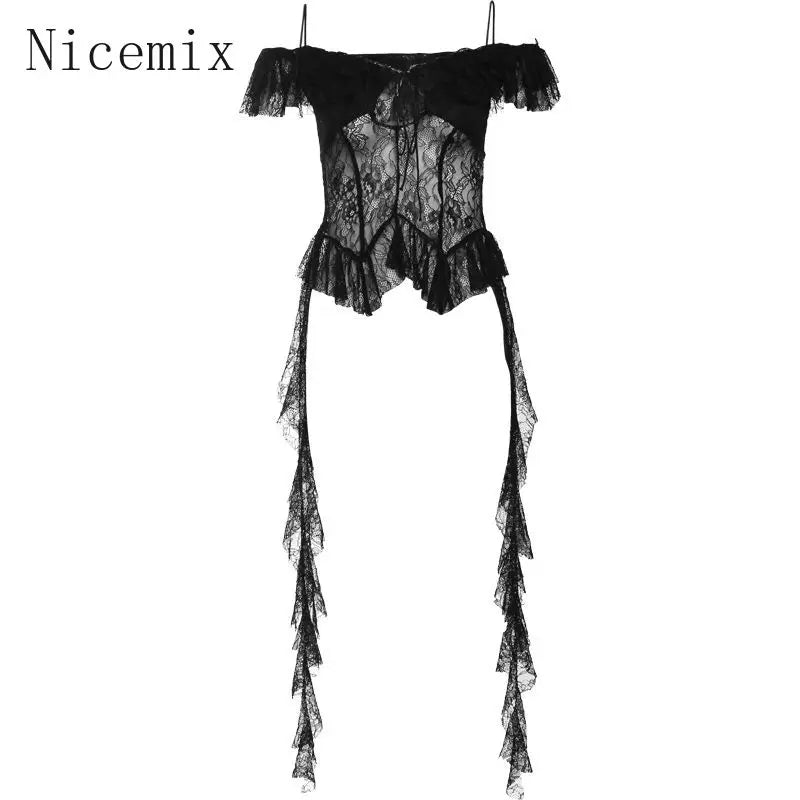 Yipinpay Girl White Lace Spliced Strap Tank Top Women Camisole Summer New Korean Irregular Slimming Ruffle Hollow Out Sexy Tops