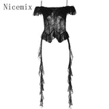 Yipinpay Girl White Lace Spliced Strap Tank Top Women Camisole Summer New Korean Irregular Slimming Ruffle Hollow Out Sexy Tops