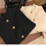 Yipinpay O-Neck Sweater French Elegant Single Breasted Women's Spring Autumn Winter New Fashion All-match Long Sleeve Top Coat