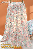 yipinpay 2023 Korean Stylish Pleated Skirts for Women Fairy Spring Summer Midi Skirt Ladies Printed Slim A-line Faldas Female