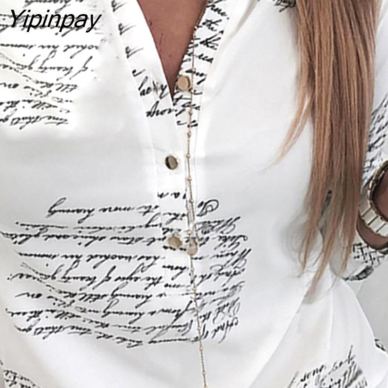Yipinpay Print Button Design Casual Shirt Womens Tops and Blouses