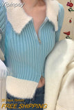 Yipinpay Winter Zipper Design Knitted Sweater Woman Casual Elegant Y2k Crop Tops Office Lady Slim Korean Style Pullover Female Chic