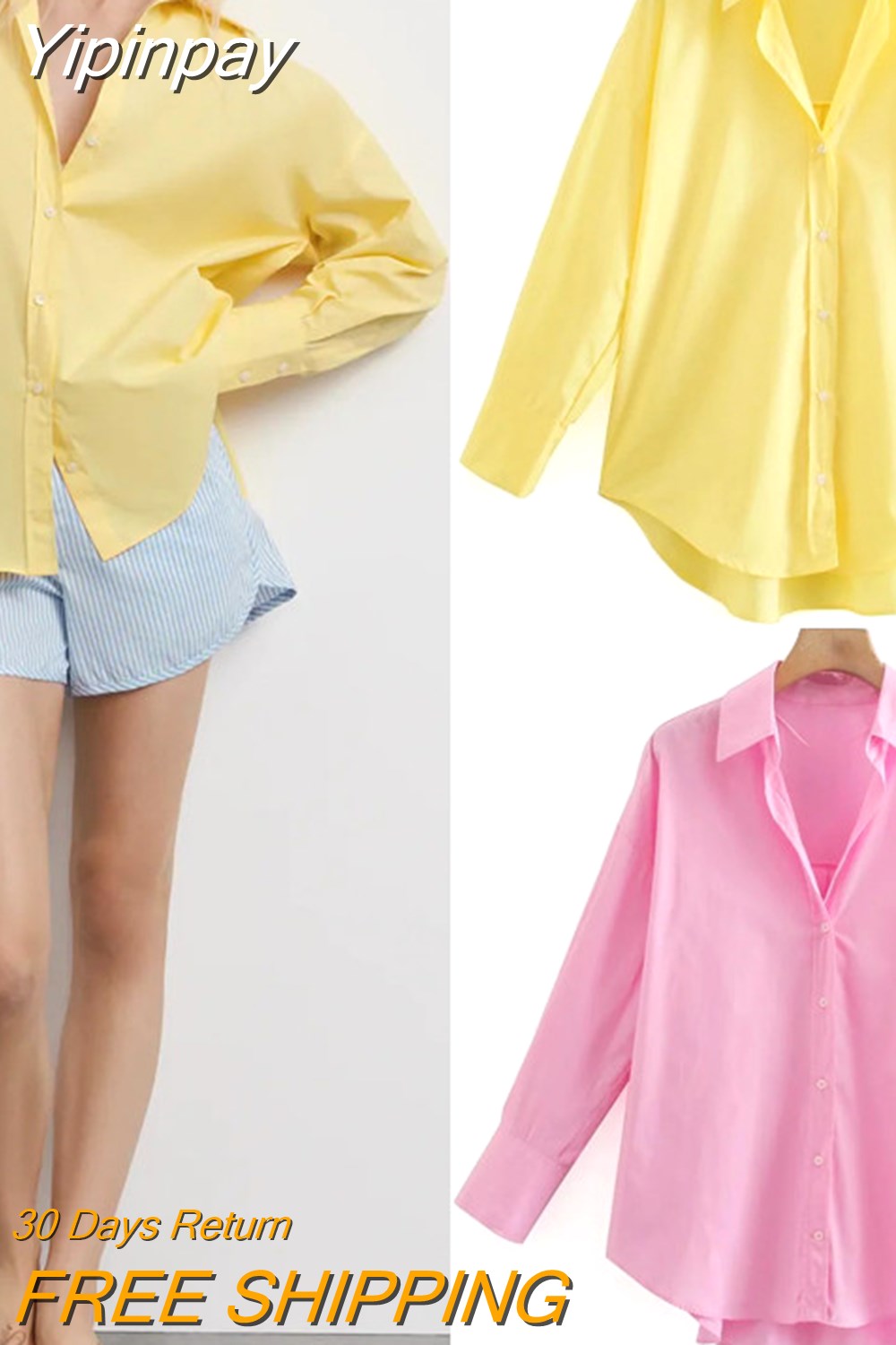 Yipinpay Top Woman Yellow Button Up Shirt Women Long Sleeve Spring 2023 Office Blouse Female Asymmetric Hem Chic Pink Shirt