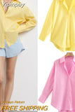 Yipinpay Top Woman Yellow Button Up Shirt Women Long Sleeve Spring 2023 Office Blouse Female Asymmetric Hem Chic Pink Shirt