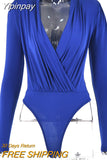 Yipinpay Autumn Black Long Sleeve Bodysuit Women Tops 2023 V Neck Bodycon Sexy Body Overalls Femme Elegant Night Party Bodysuits
