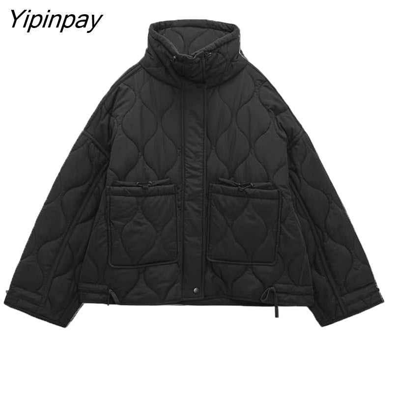 Yipinpay Warm Ladies Winter Solid Parkas Jackets 2023 Pockets Female Thicken Causal Coat Cotton Padded Parka Coats Zipper Outwear