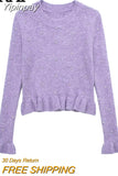Yipinpay 2023 Purple Knitted Sweater Women Beaded Ruffle Cropped Sweater Woman Jumper Long Sleeve Knit Top Autumn Women's Pullover