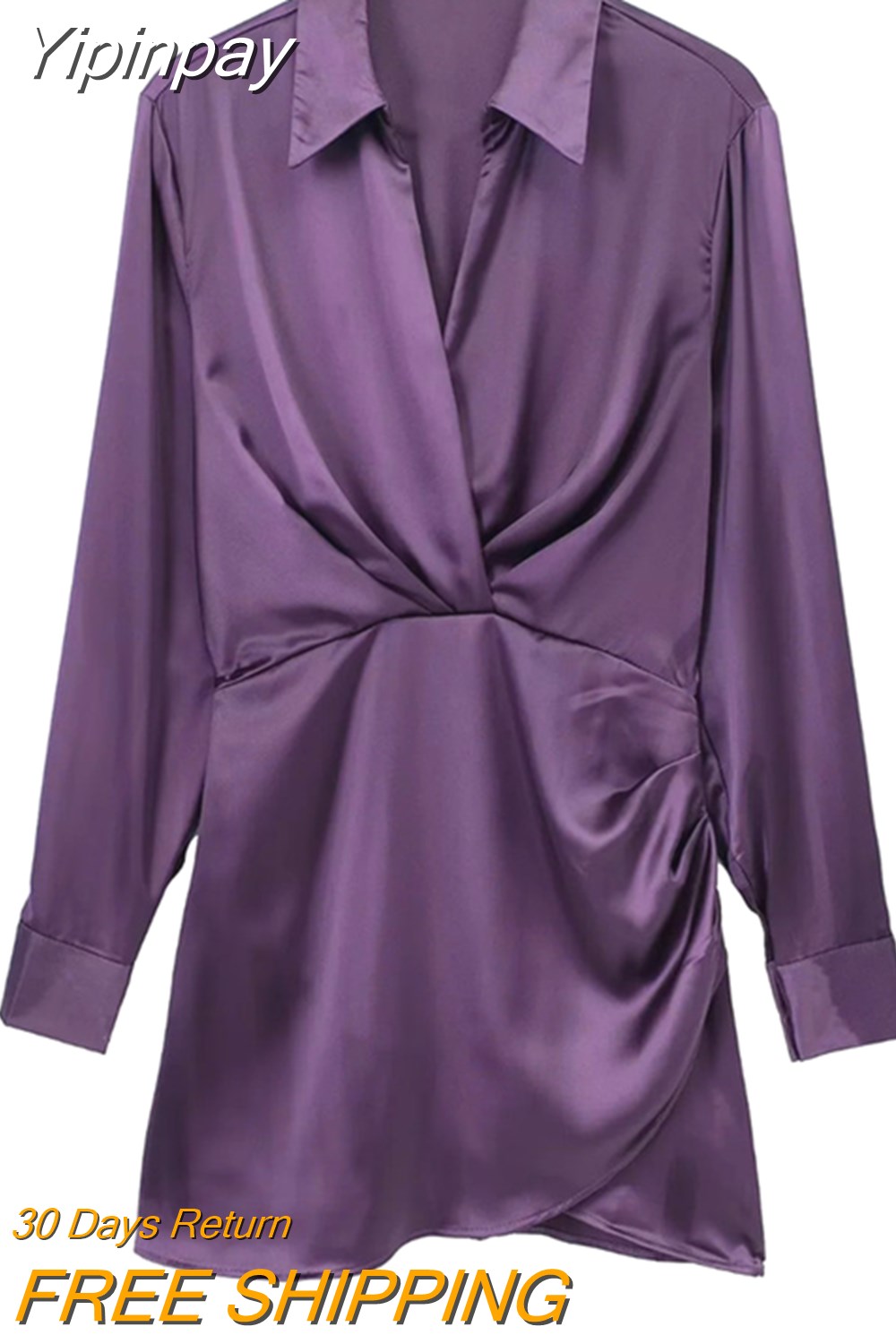 Yipinpay 2023 Satin Shirt Dress Woman Multicolor Short Dresses For Women Long Sleeve Mini Dress Elegant Casual Women's Dresses