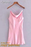 Yipinpay 2023 Green Slip Dress Woman Mini Satin Dress Women Backless Pink Summer Dresses Thin Straps White Black Night Dresses
