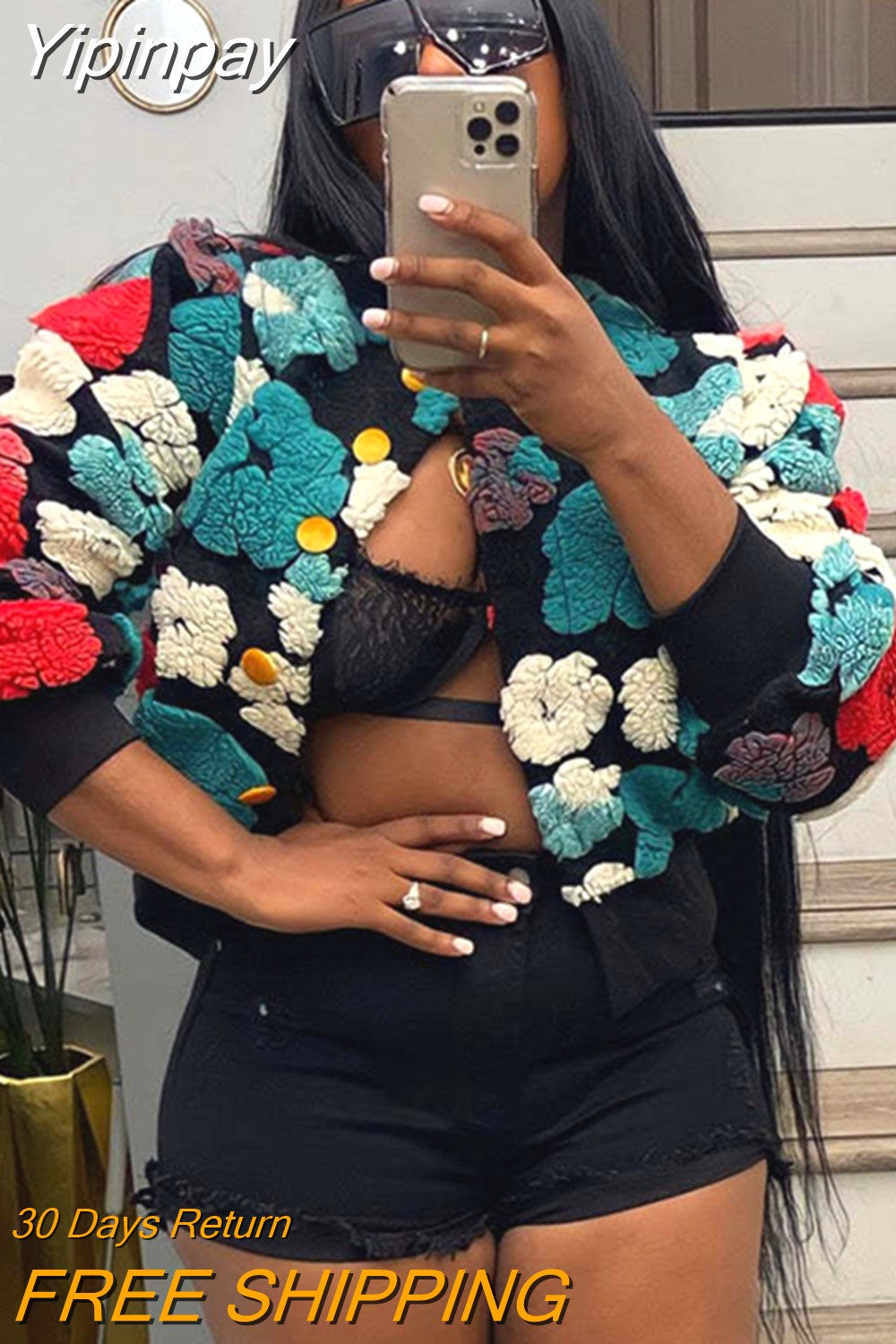 Yipinpay Cotton Rib Knit Sweater For Woman 3D Flower Single-breasted Cardigan Coat Street Temperament Casual Pull Hiver Femme