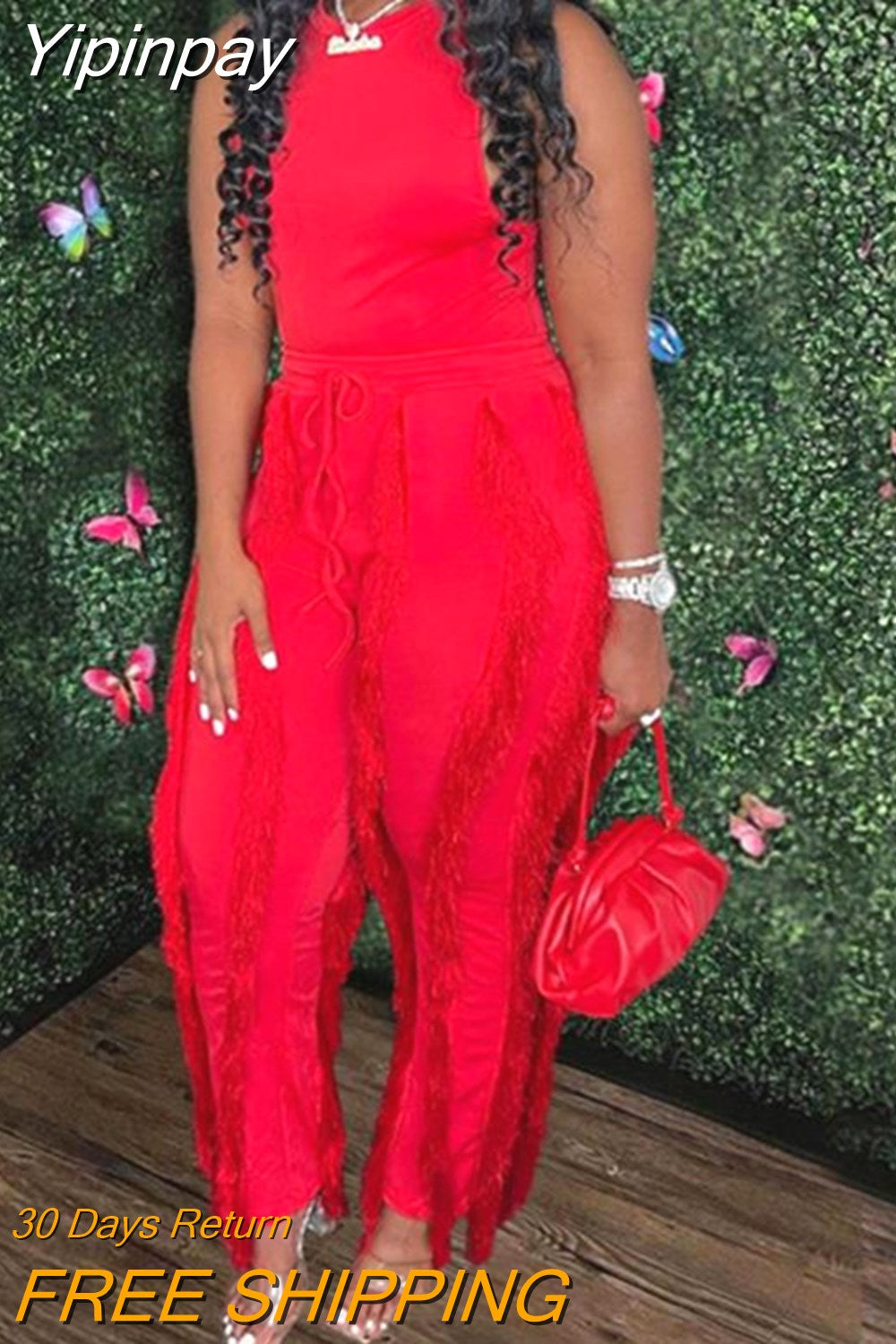 Yipinpay Tank Top & Tassel Decor Drawstring Pants Set 2023 New Fashion Two Piece Sets Female Suit