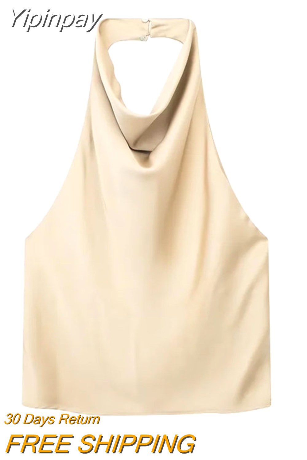 Yipinpay 2023 Black Crop Top Women Satin Halter Top Female Backless Sexy Tops Woman Sleeveless Off Shoulder Top Party For Woman