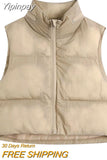 Yipinpay 2023 Winter Black Cropped Vest Coat Women Fashion Keep Warm Sleeveless High Collar Zip Up Wasitcoats Woman Casual Vest Top