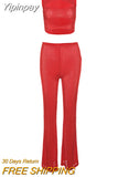 Yipinpay Sexy Hollow Out Vest Cropped Tops Straight Pants Suit Women Summer Two Piece Set Femme Party Streetwear Matching Outfits